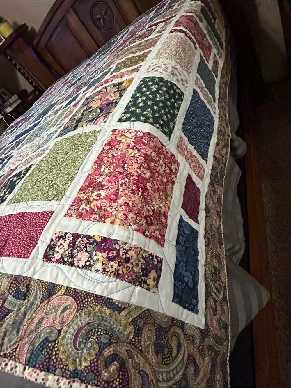 ONE OF A KIND - HANDCRAFTED Paisy &  Floral Quilt - Multicolor